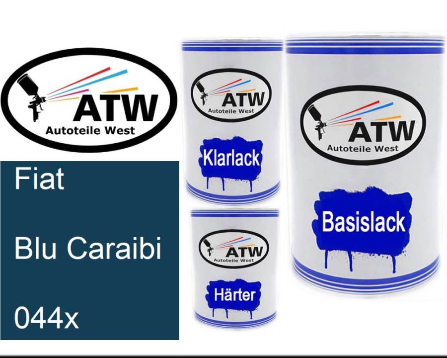 Fiat, Blu Caraibi, 044x: 500ml Lackdose + 500ml Klarlack + 250ml Härter - Set, von ATW Autoteile West.